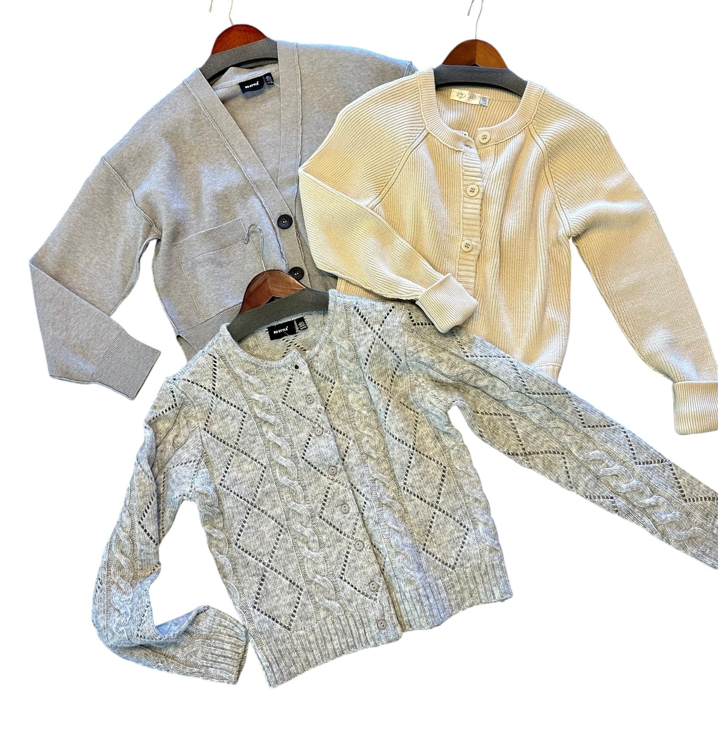 Jocasta Long Sleeve Crew Neck Cardigan in grey cloud by RD