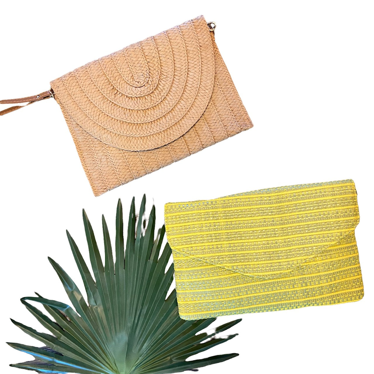 Straw Clutch with strap in natural