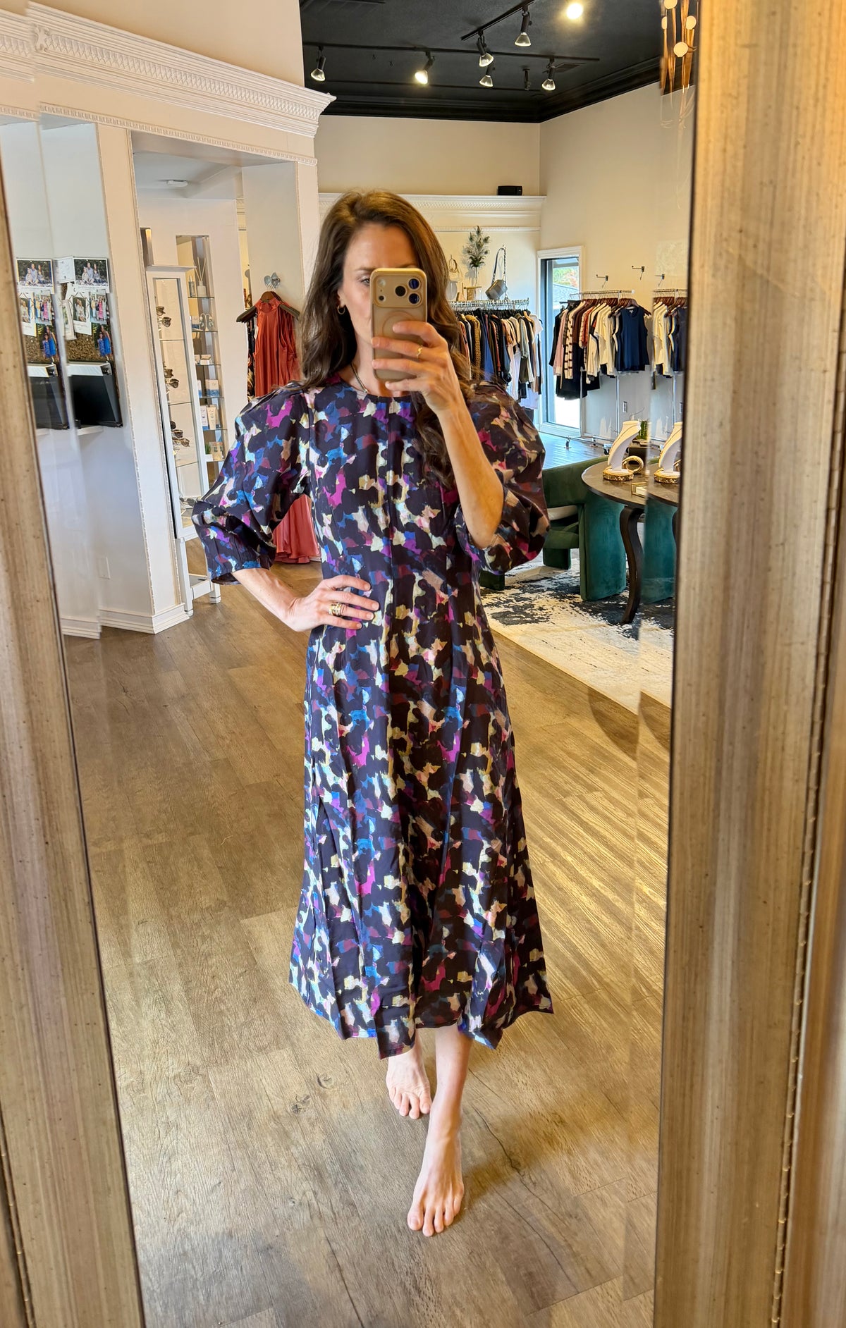 Emilia Long Sleeve Printed Dress in pink multi by White Stuff