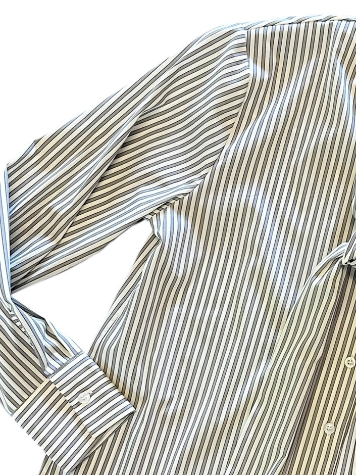 Stripe Neck Tie Blouse in grey by B-YU