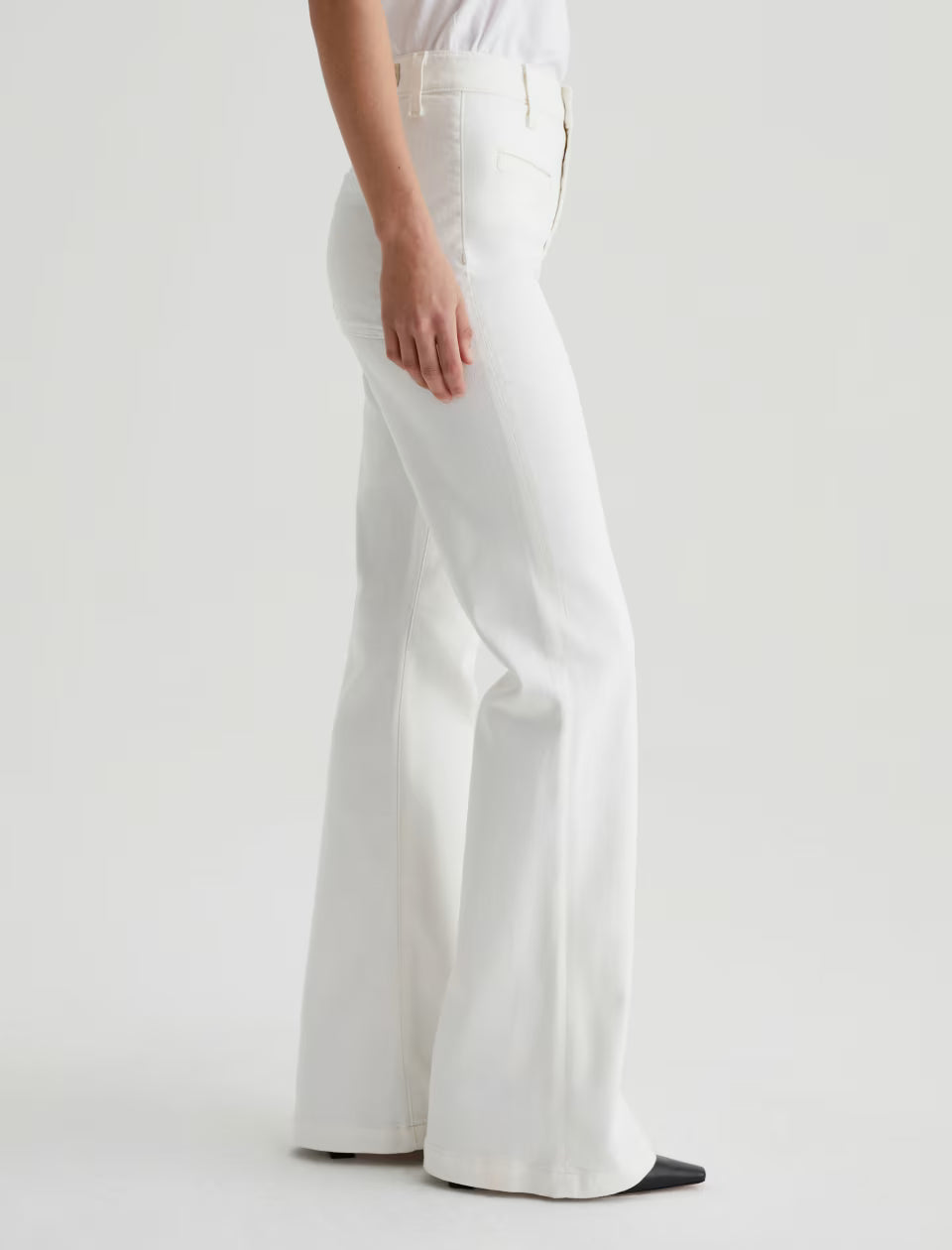 Desi High Rise Flare Jean in powder by AG