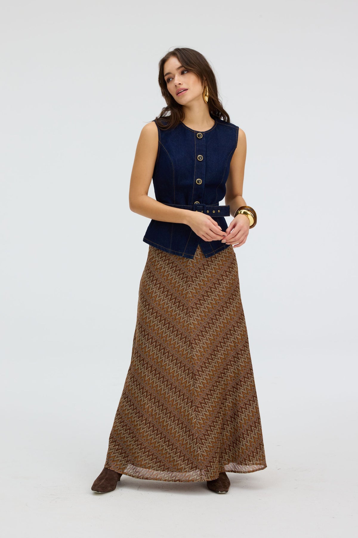 Olive Maxi Skirt in chestnut multi by Allison