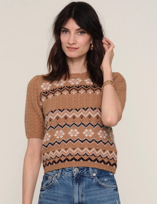 Kiki Short Sleeve Sweater Top in camel by Heartloom