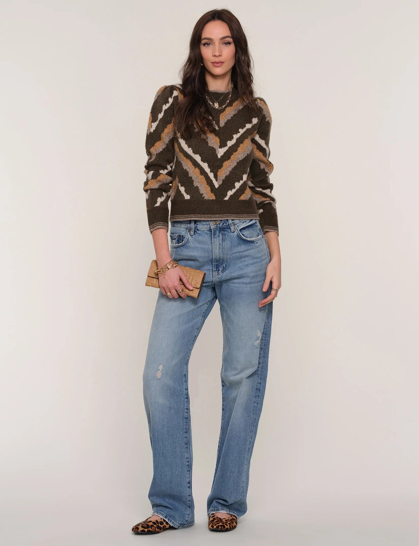 Paloma Printed Sweater in olive by Heartloom