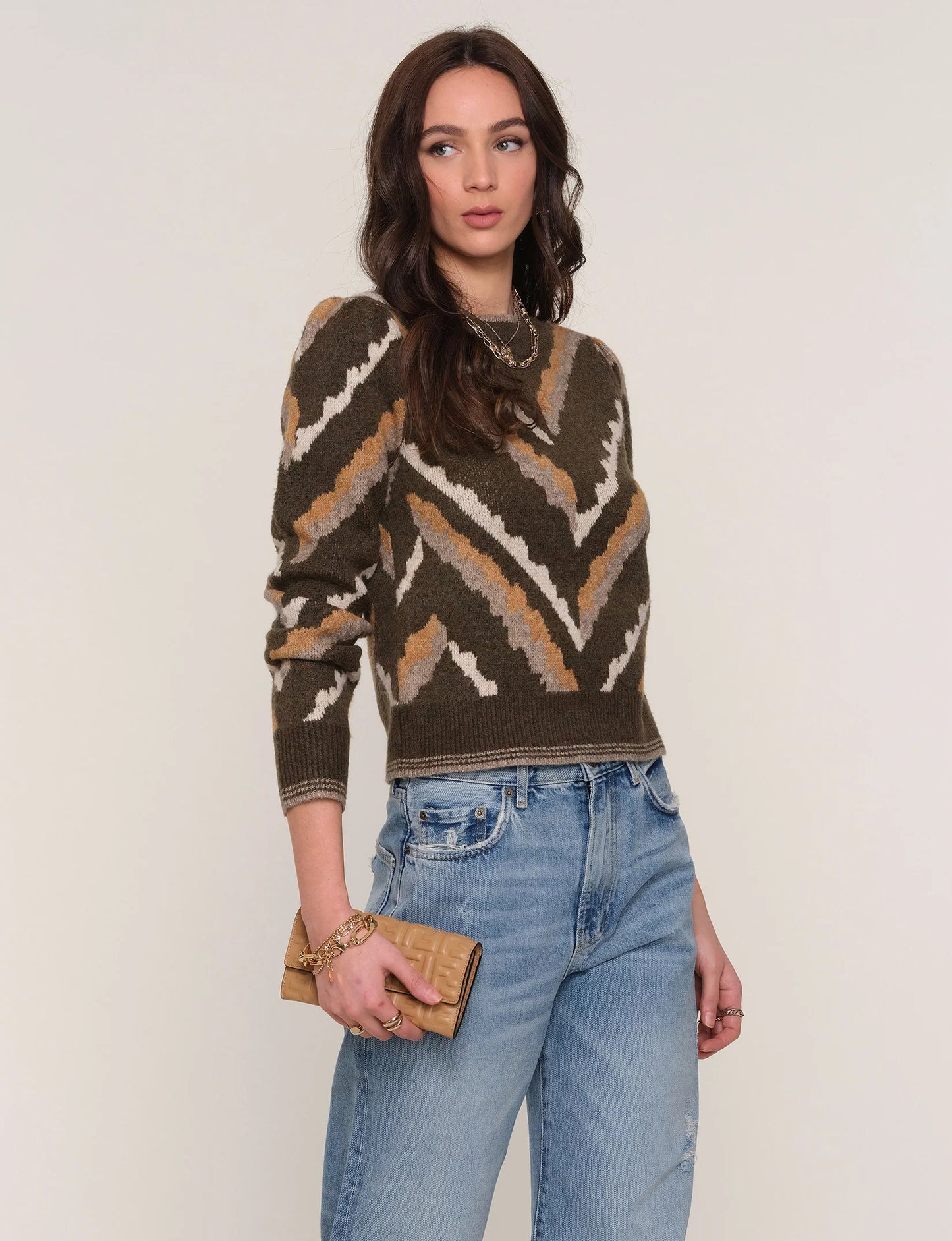 Paloma Printed Sweater in olive by Heartloom