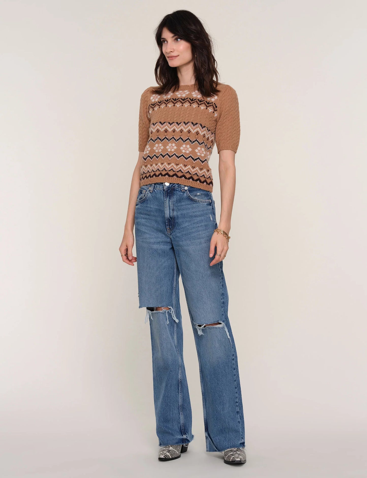 Kiki Short Sleeve Sweater Top in camel by Heartloom