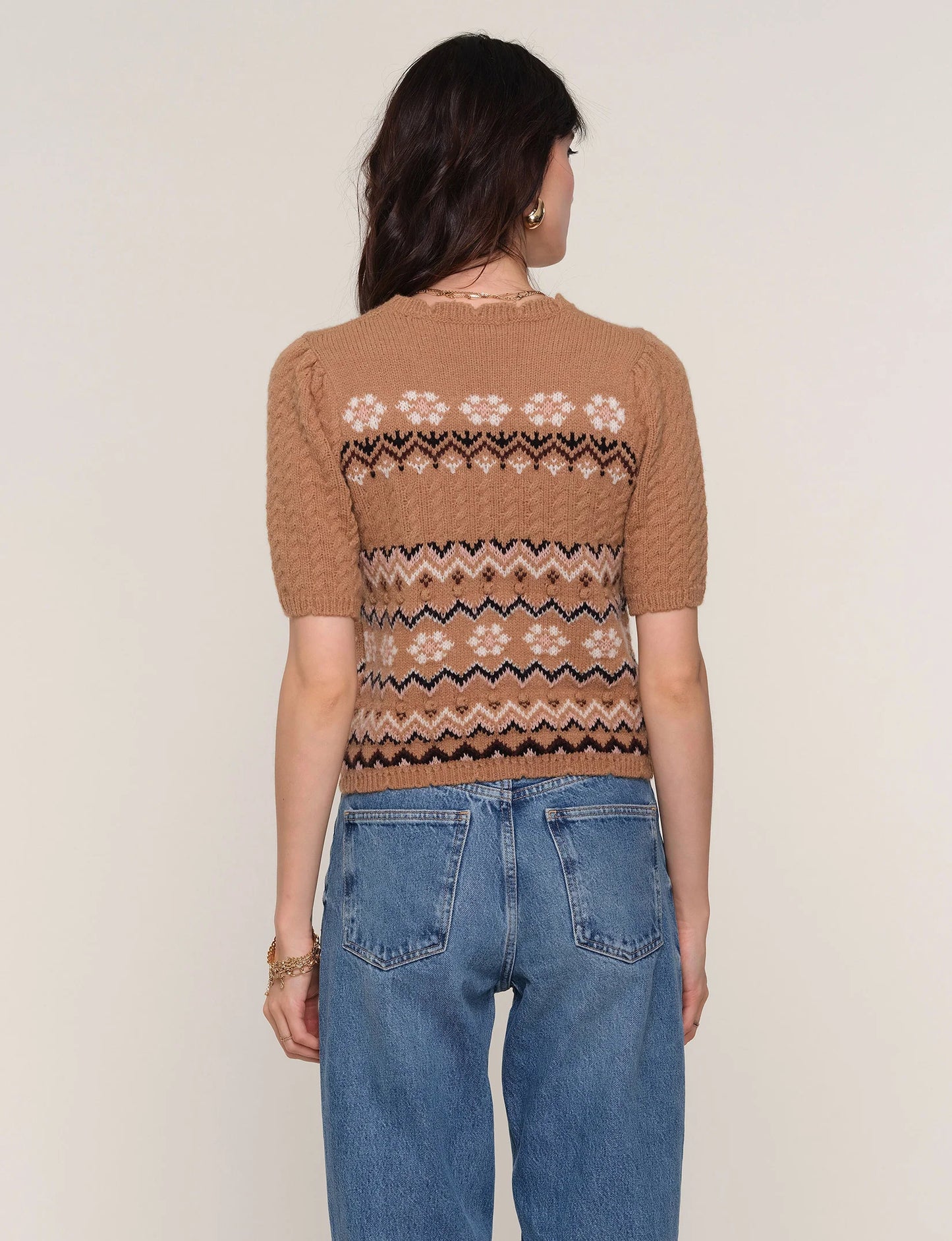 Kiki Short Sleeve Sweater Top in camel by Heartloom