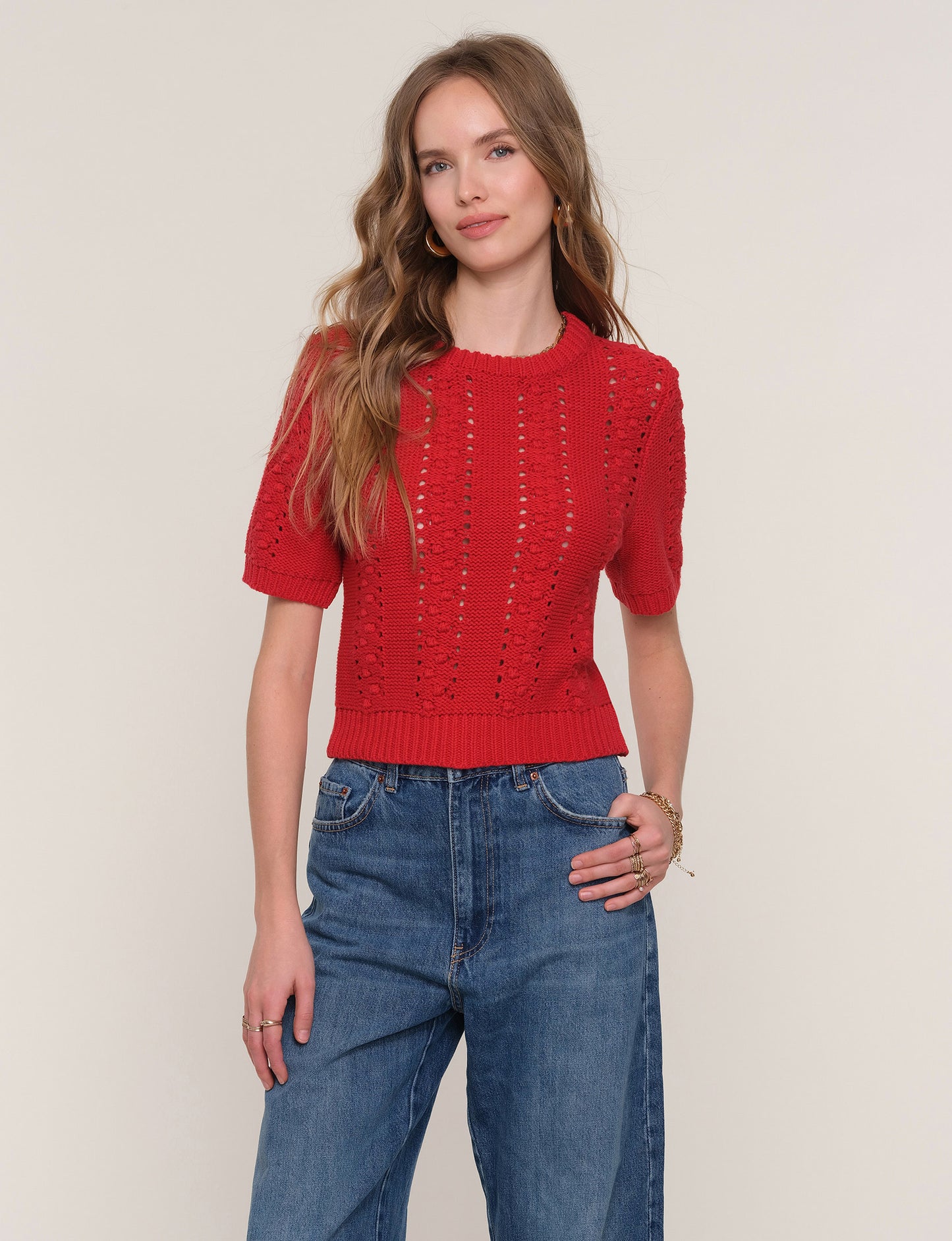 Bobbi Short Sleeve Sweater in scarlet by Heartloom