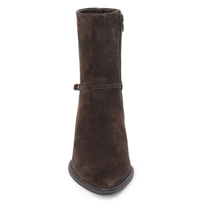 Ilana Suede Kitten Heel Bootie in dark chocolate by Matisse