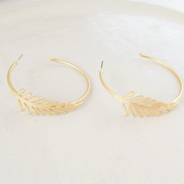 The Chelsea Hoop with Leaf Earring in gold by Virtue