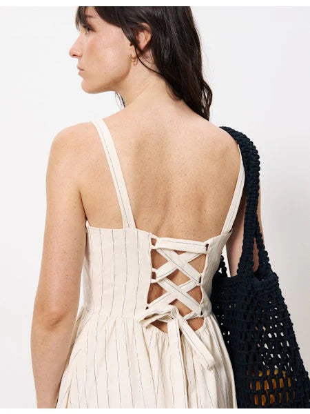 Casey Striped Midi Dress in creme by FRNCH