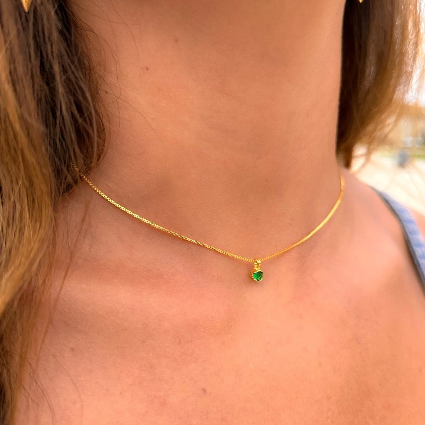 Mini Colored Zirconia Necklace in Green by Carioca