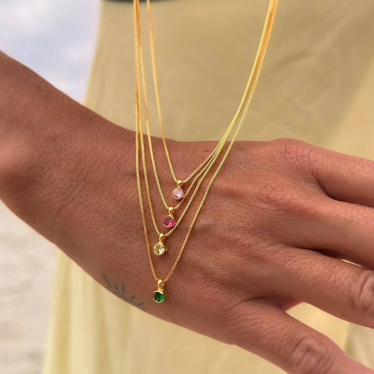 Mini Colored Zirconia Necklace in Green by Carioca