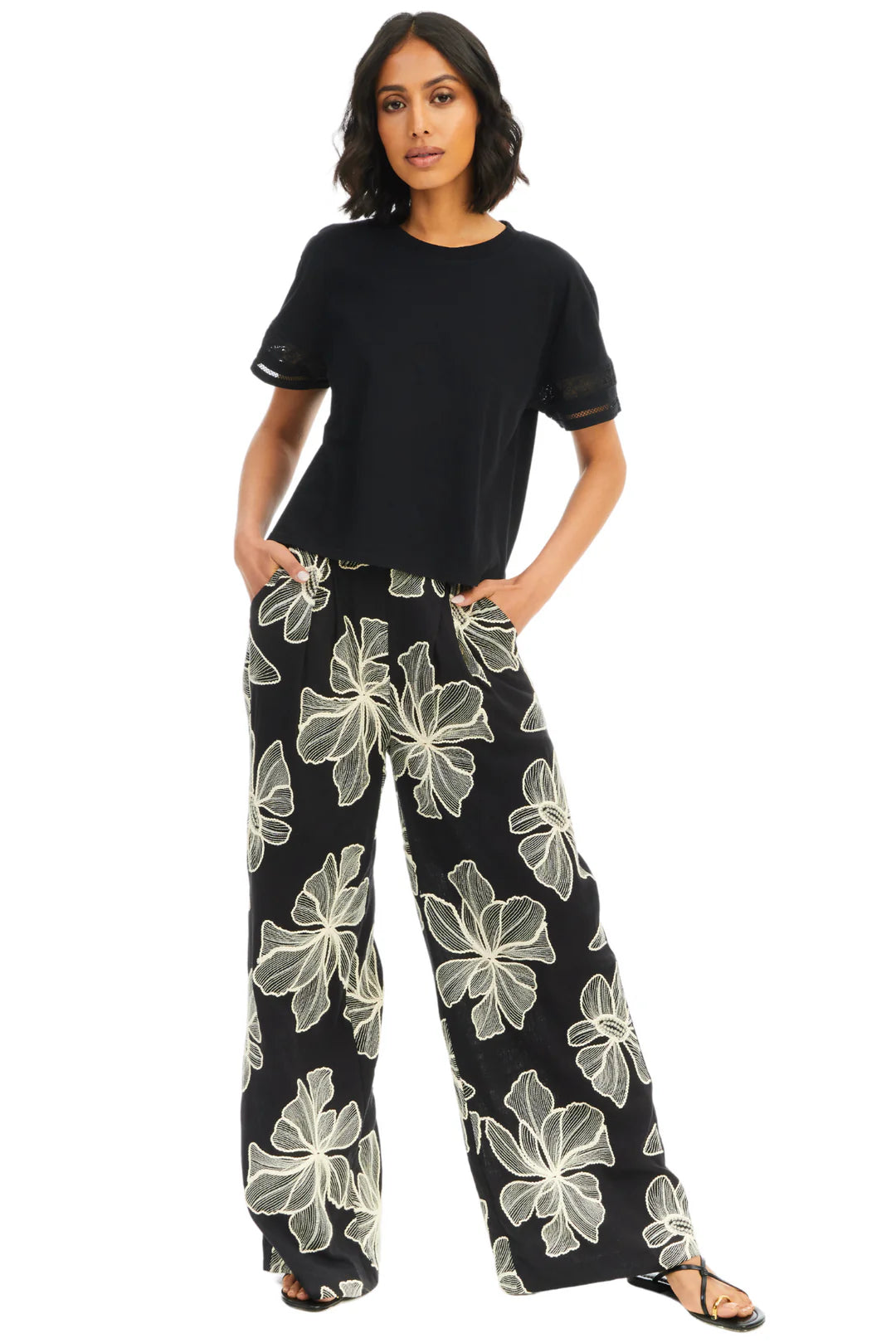 Hutton Embroidered Pants in black by Allison