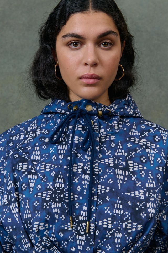 Tanyli Printed Raincoat in midnight starlit sky by Louise Misha