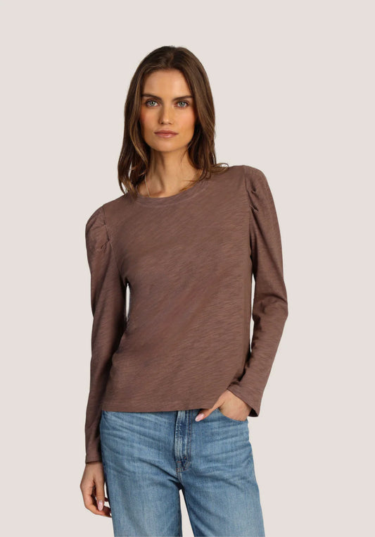 Jules Tee with Pleated Shoulder Sleeve in brown by Dylan
