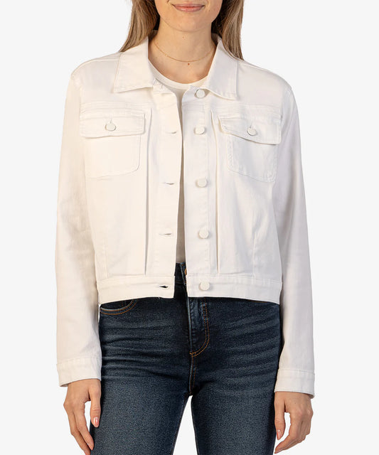 Ada Crop Jacket with Front Pleat in optic white by KUT Denim