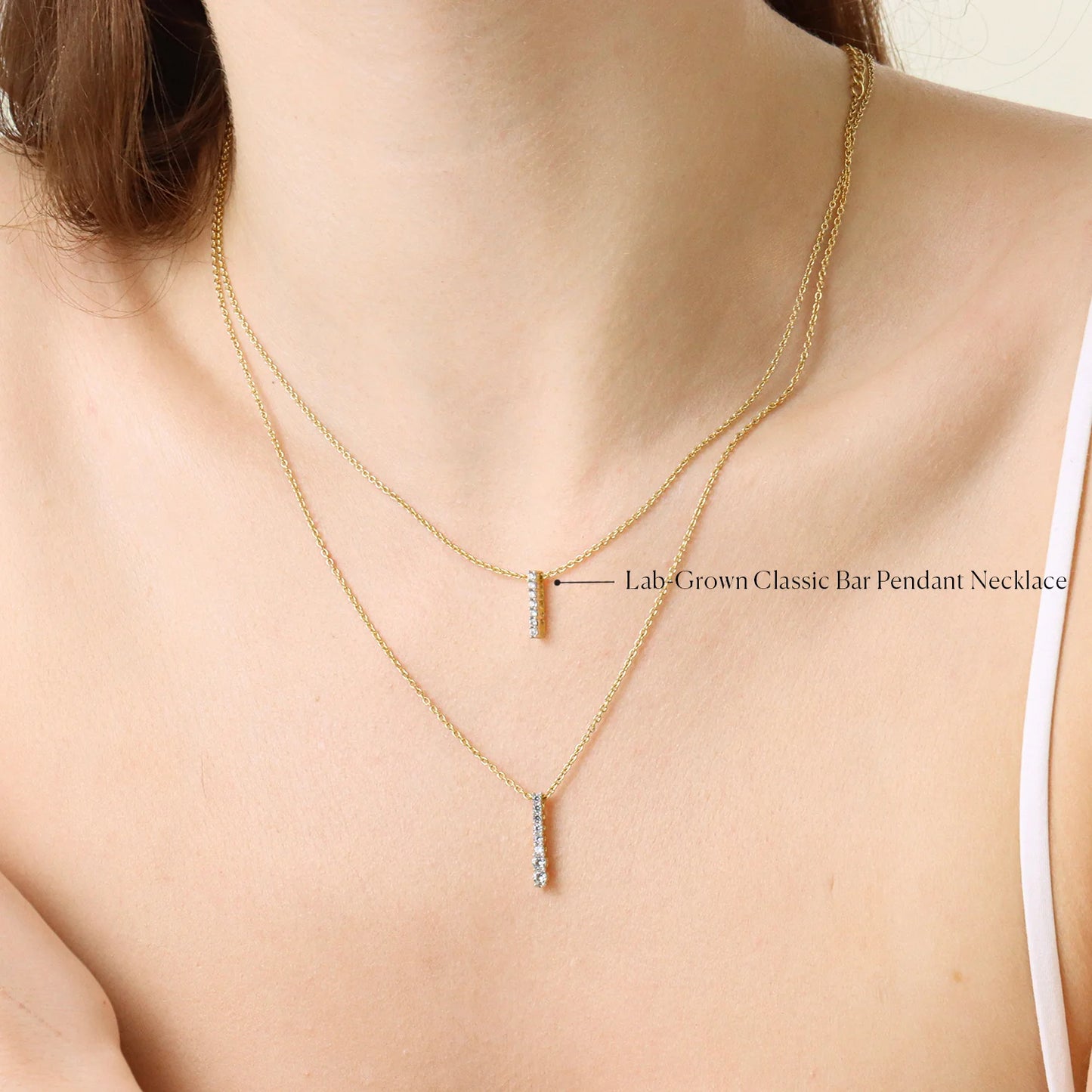 Lab-Grown Classic Bar Pendant Necklace in gold by Ella Stein