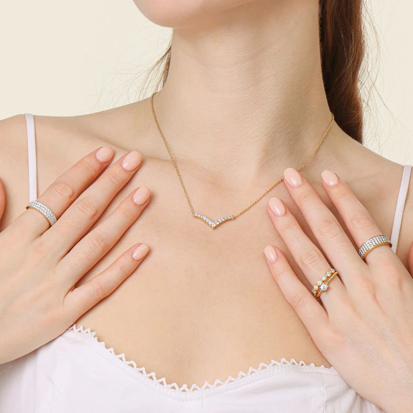 Lab-Grown Pave Tiara Pendant Necklace in gold by Ella Stein