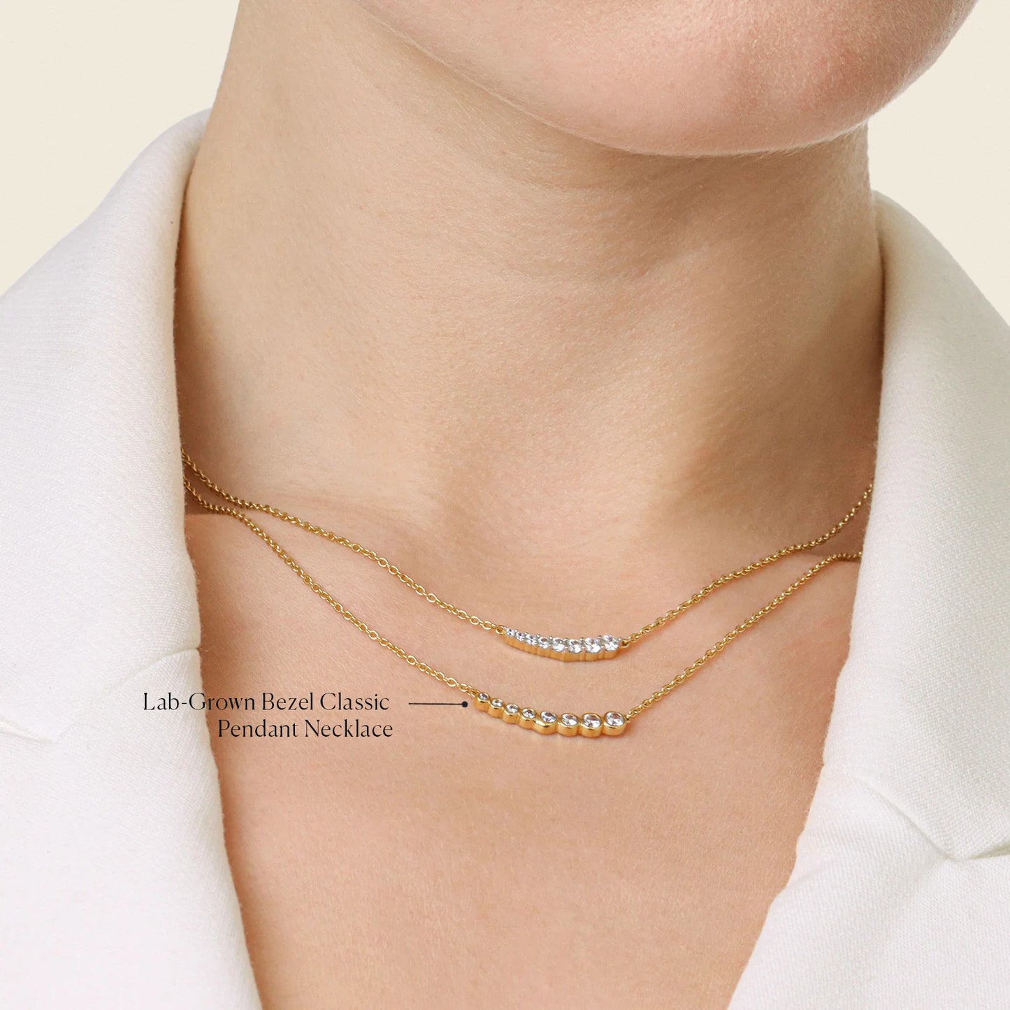 Lab-Grown Bezel Classic Pendant Necklace in gold by Ella Stein