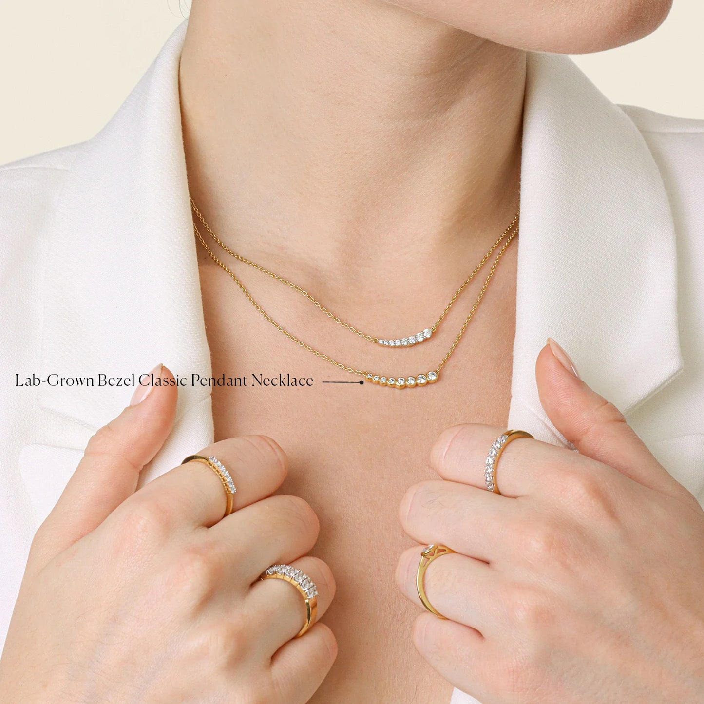 Lab-Grown Bezel Classic Pendant Necklace in gold by Ella Stein