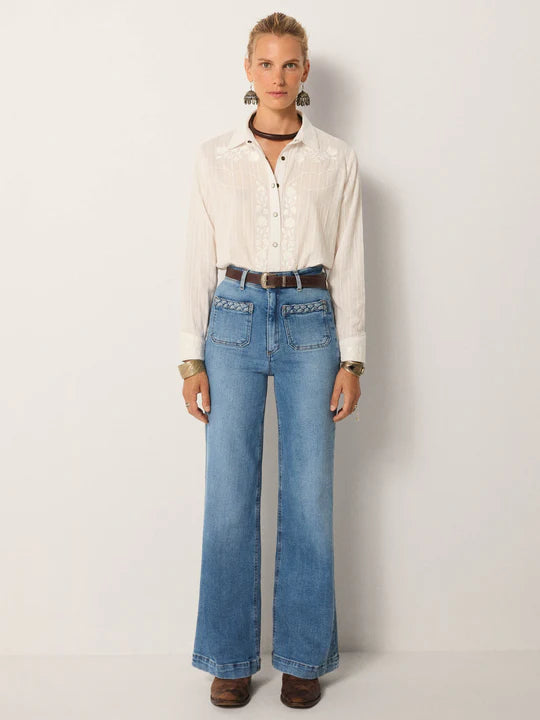 Giuletta Wide Leg Jean in light blue denim by Maison Hotel
