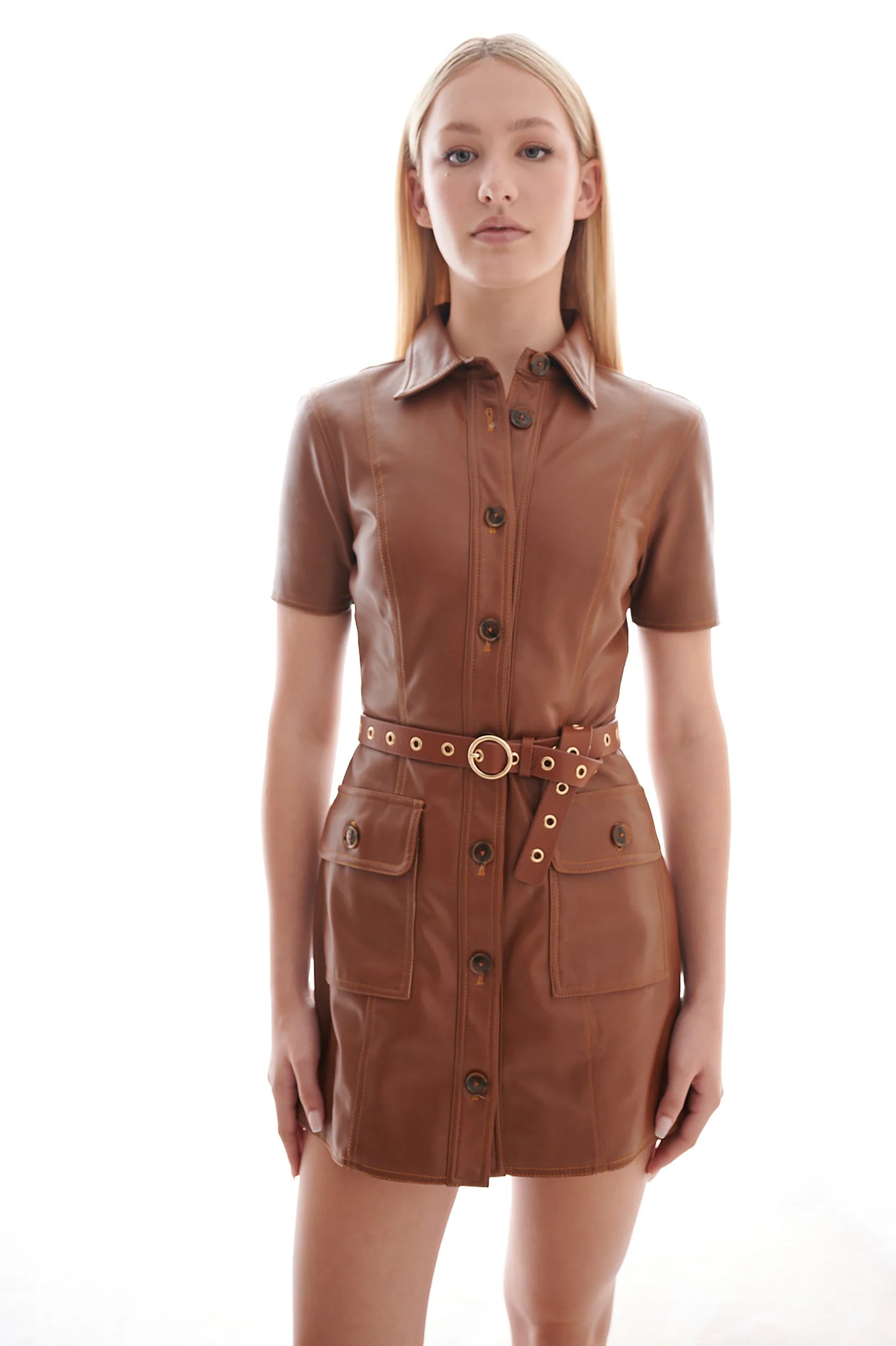Rossmore Grommet Leather Belt in caramel/gold by Laurel & Gold