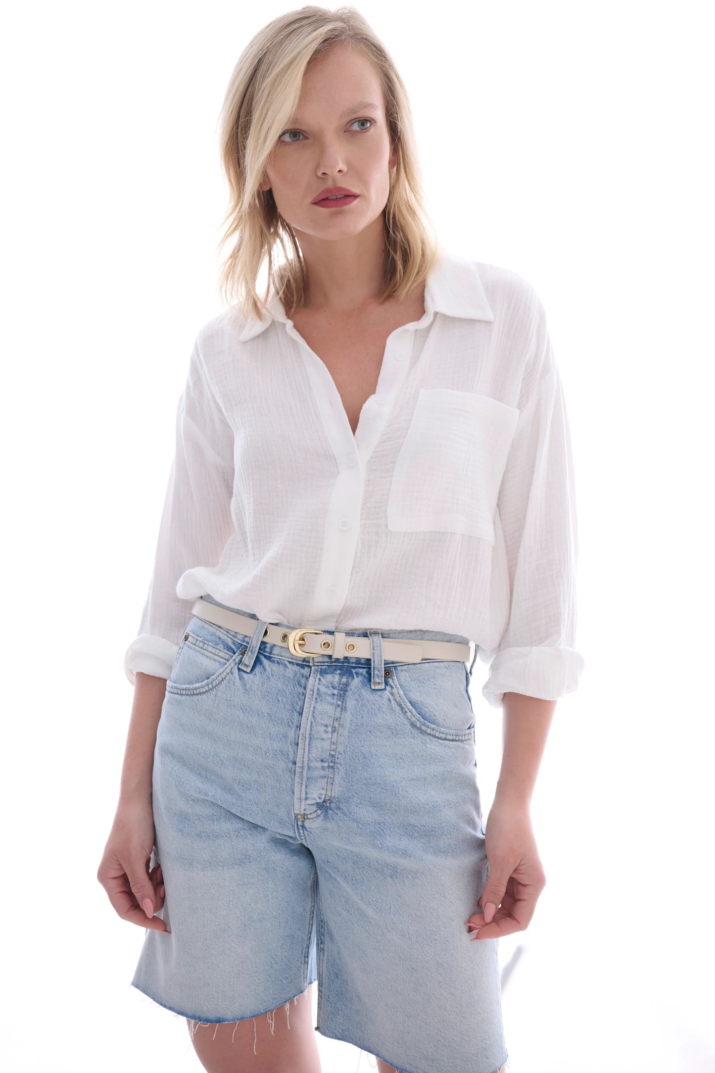 Sawtelle Leather Belt in eggshell/gold by Laurel & Gold