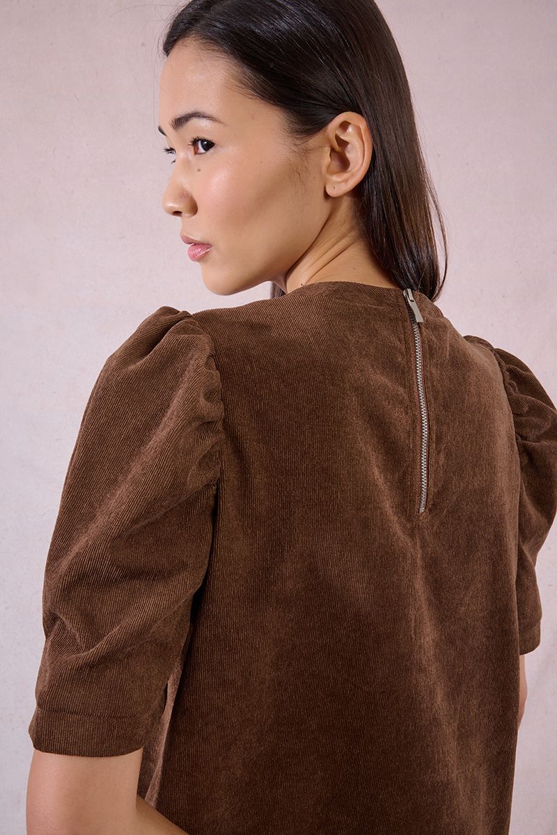 Short Sleeve Corduroy Dress in chocolate by Molly Bracken