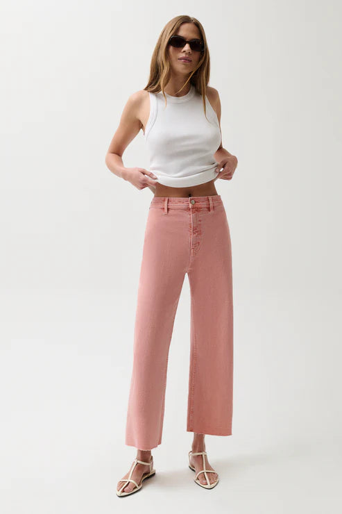 Penny High Rise Wide Leg Crop Jean in coral rose by Pistola