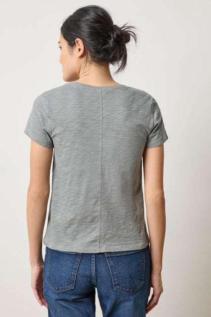 Short Sleeve Back Seam V-Neck Tee in gravel by Lilla P