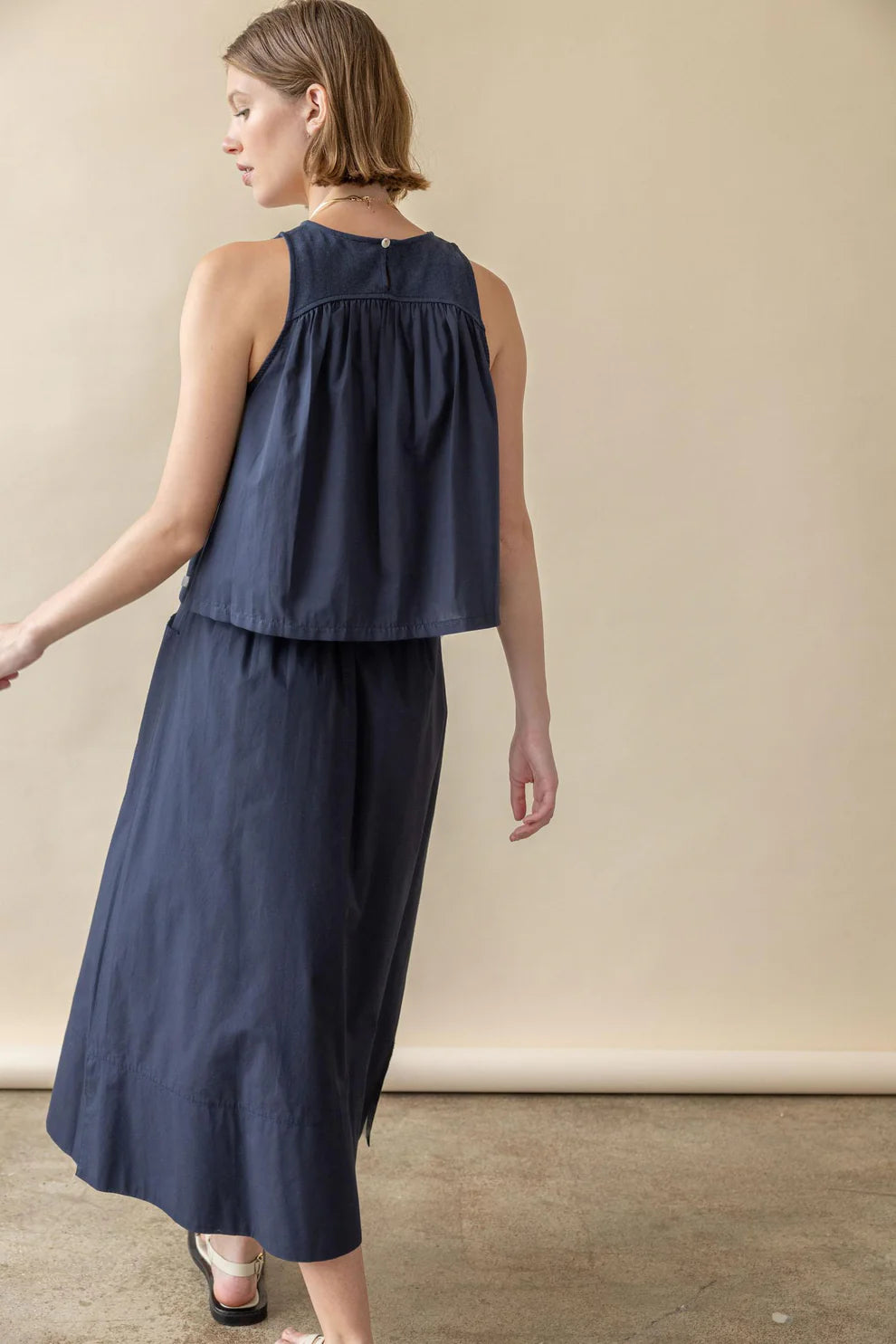 Mixed Media Tank in dark navy by Lilla P