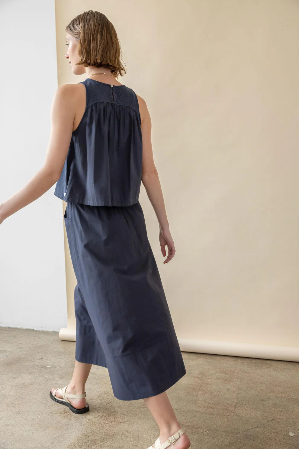 Mixed Media Tank in dark navy by Lilla P