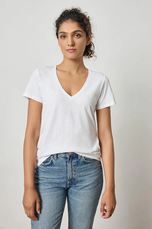 Short Sleeve V Neck Tee in white by Lilla P