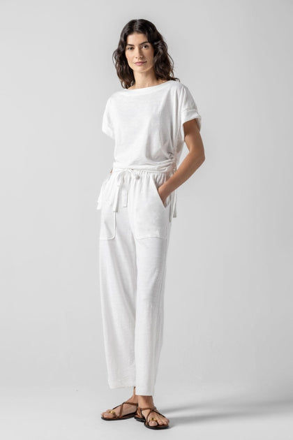 Ruched Side Boatneck in white by Lilla P