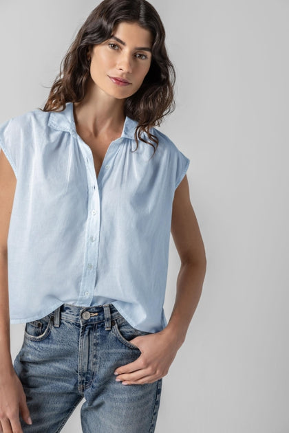 Lilla P Summer Capsule Event- Short Sleeve Button Down in bluewash