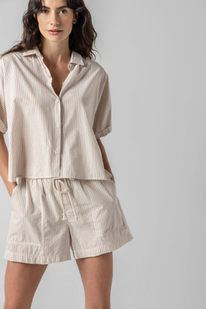 Striped Boxy Button Down in flax stripe by Lilla P