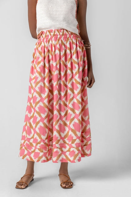 Lilla P Summer Capsule Event- Shirred Elastic Waist Skirt in punch ikat print