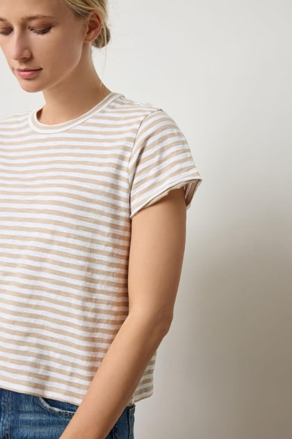 Striped Cap Sleeve Crewneck in flax stripe by Lilla P