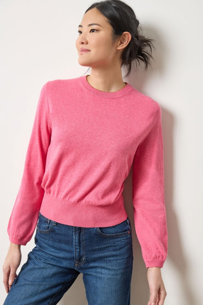 Shirred Sleeve Crewneck Sweater in calypso by Lilla P
