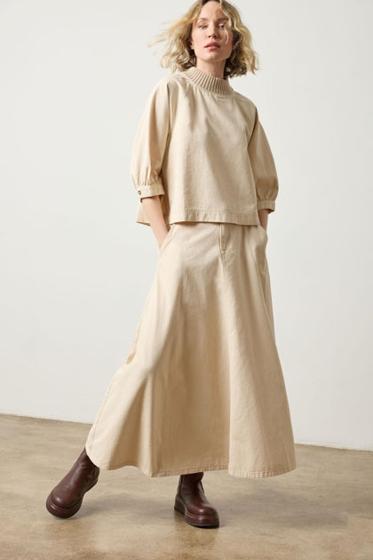Knit Collar Twill Top in eggshell by Lilla P