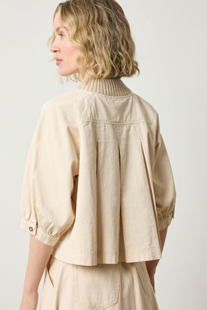Knit Collar Twill Top in eggshell by Lilla P