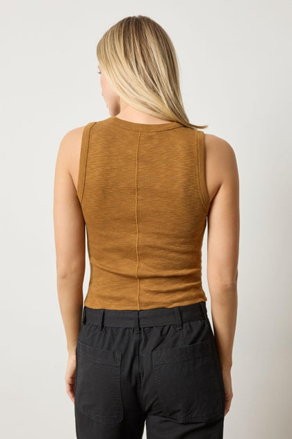 Rib Slub Side Pleat Tank in dijon by Lilla P