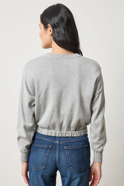 Elastic Waist Henley Sweater in heather grey by Lilla P