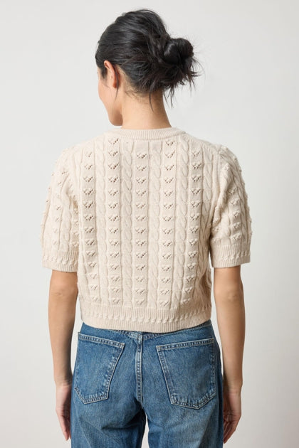 Short Sleeve Cardigan Sweater in oat by Lilla P