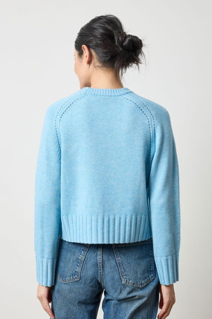 Saddle Sleeve Crewneck Sweater in mystic blue by Lilla P