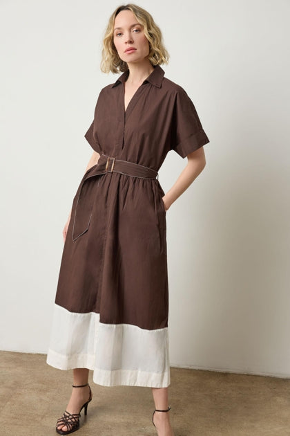 Collared Maxi Shirt Dress in espresso colorblock by Lilla P