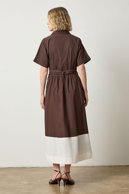 Collared Maxi Shirt Dress in espresso colorblock by Lilla P