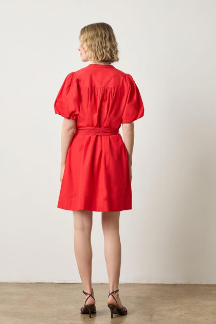 Shirred Sleeve Split Neck Dress in scarlet by Lilla P