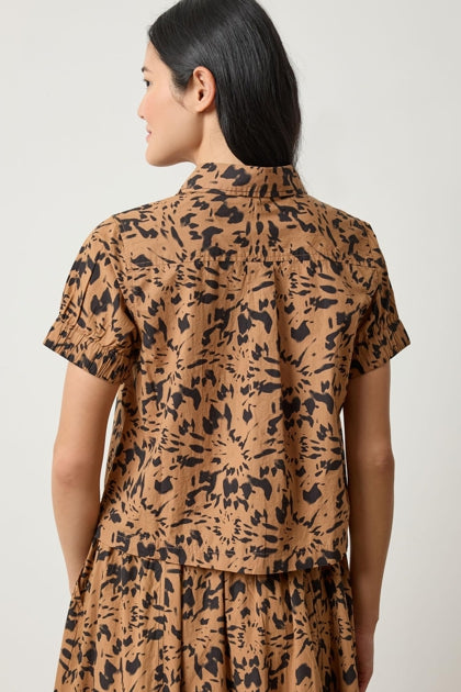 Elastic Cuff Button Down Top in animal floral by Lilla P